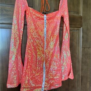 Lucy in the Sky Neon Orange Sequin Dress